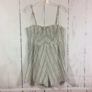 NWT Urban Outfitters Boho Striped Romper Size L Frayed Hem Smocked Back